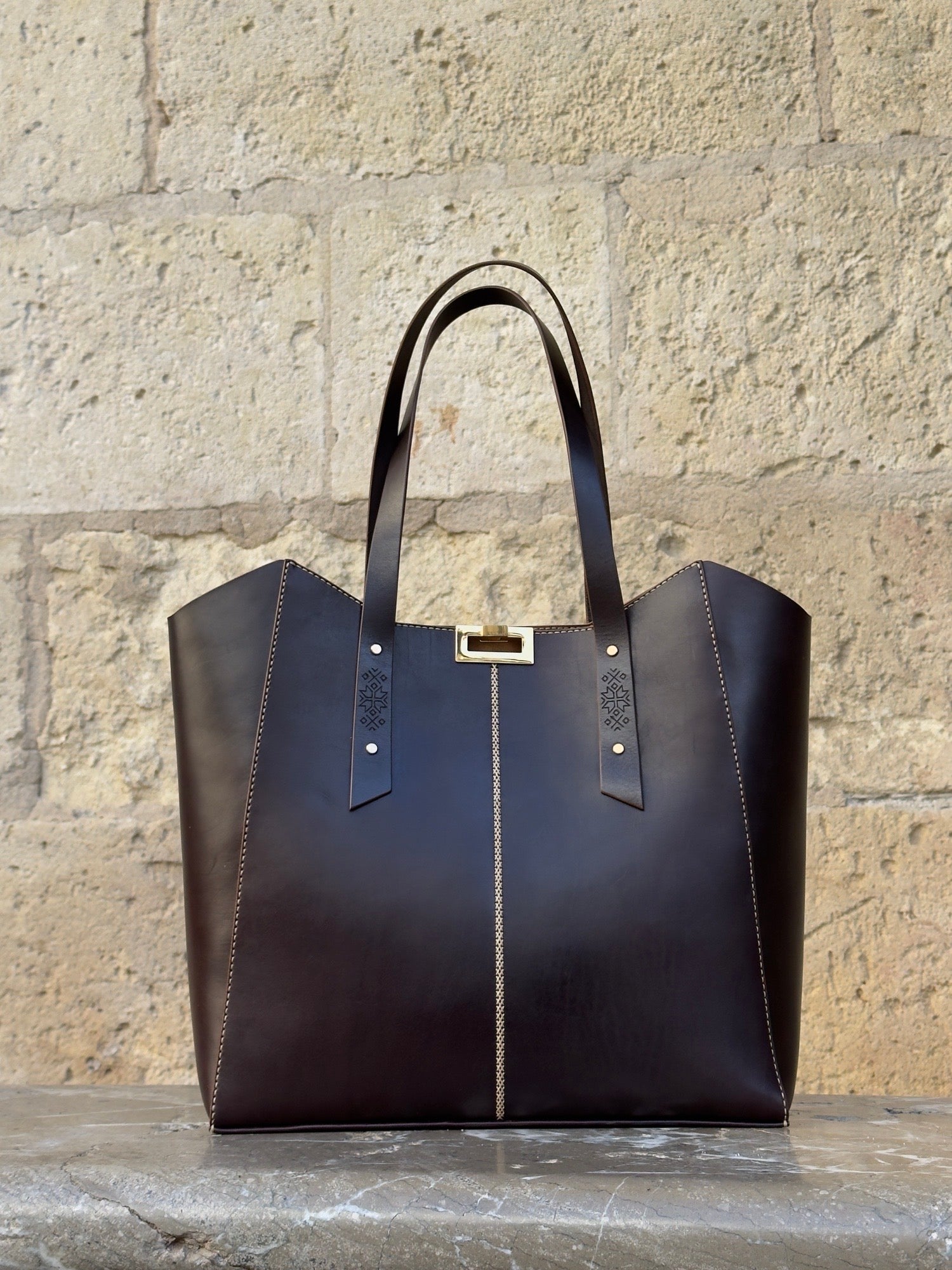 The Carmen Tote with gold turn-lock